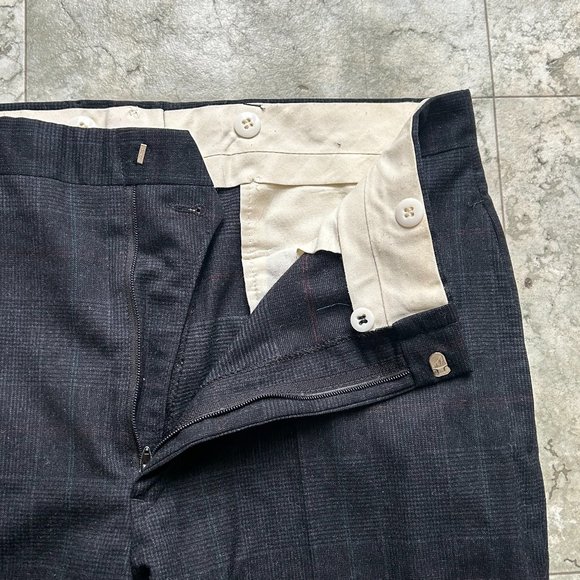 SHIPS FREE! Dark Navy Blue Plaid Wool Dress Suit Pants 32Wx28L - Picture 3 of 4